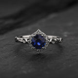 Timeless Engagement Ring with Round Royal Blue Sapphire / Florentina - Eden Garden Jewelry™