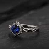 Timeless Engagement Ring with Round Royal Blue Sapphire / Florentina - Eden Garden Jewelry™