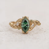 Engagement Ring with Nature Design, Marquise Green Diamond, Peridot and Diamond Accents / Patricia - Eden Garden Jewelry™