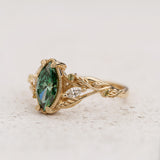 Engagement Ring with Nature Design, Marquise Green Diamond, Peridot and Diamond Accents / Patricia - Eden Garden Jewelry™