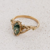 Engagement Ring with Nature Design, Marquise Green Diamond, Peridot and Diamond Accents / Patricia - Eden Garden Jewelry™