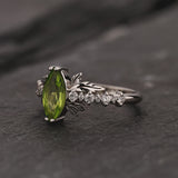 Peridot and diamonds engagement ring, nature inspired gold leaf ring / Verbena - Eden Garden Jewelry™