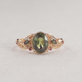 READY TO SHIP: Patricia symmetric ring, 14K yellow gold, natural green sapphire oval-cut 8x6 mm, accent sapphires & tourmalines, AVAILABLE RING SIZES: 5.5 - 8.5 US - Eden Garden Jewelry™