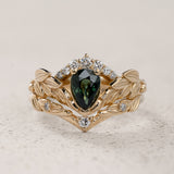 READY TO SHIP: Palmira Crown bridal set with green sapphire and diamonds, 14K yellow gold, AVAILABLE RING SIZES: 5.5 - 8.5 US - Eden Garden Jewelry™