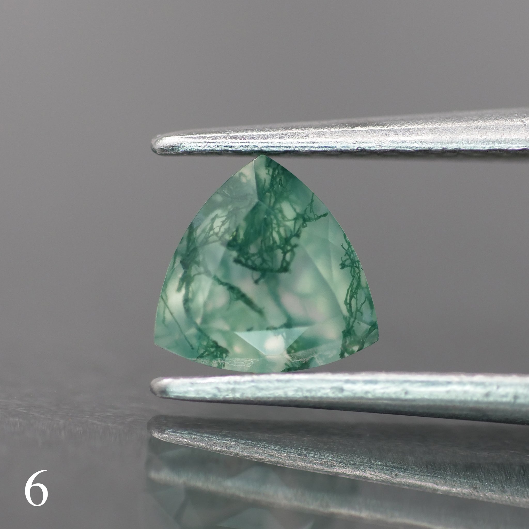 Moss agate | green color, trillion-cut, 6mm, 0.5ct - choose yours