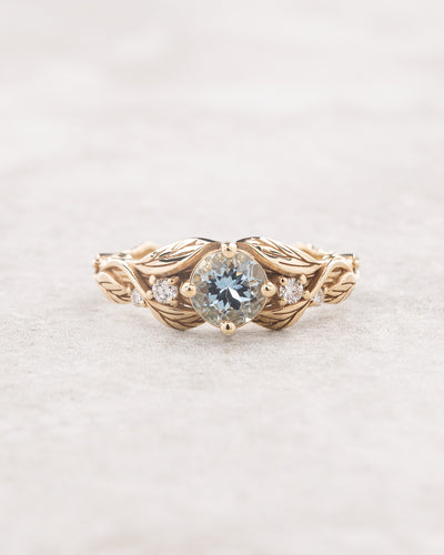 Sky blue aquamarine bridal ring set, gold branch engagement ring with diamonds / Clematis - Eden Garden Jewelry™