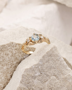 Sky blue aquamarine bridal ring set, gold branch engagement ring with diamonds / Clematis