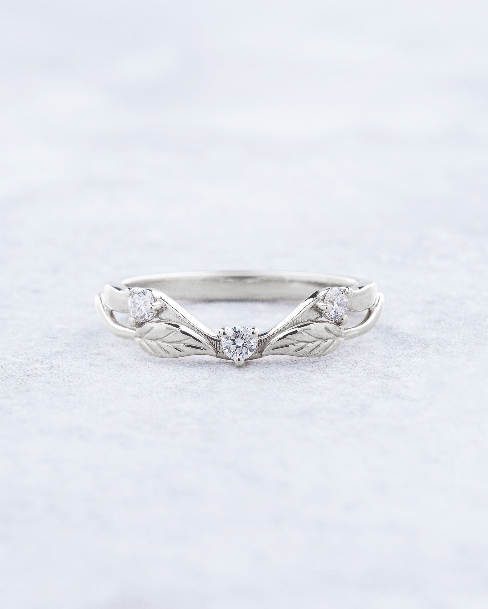 Curved wedding ring with three diamonds / matching band for Clematis - Eden Garden Jewelry™