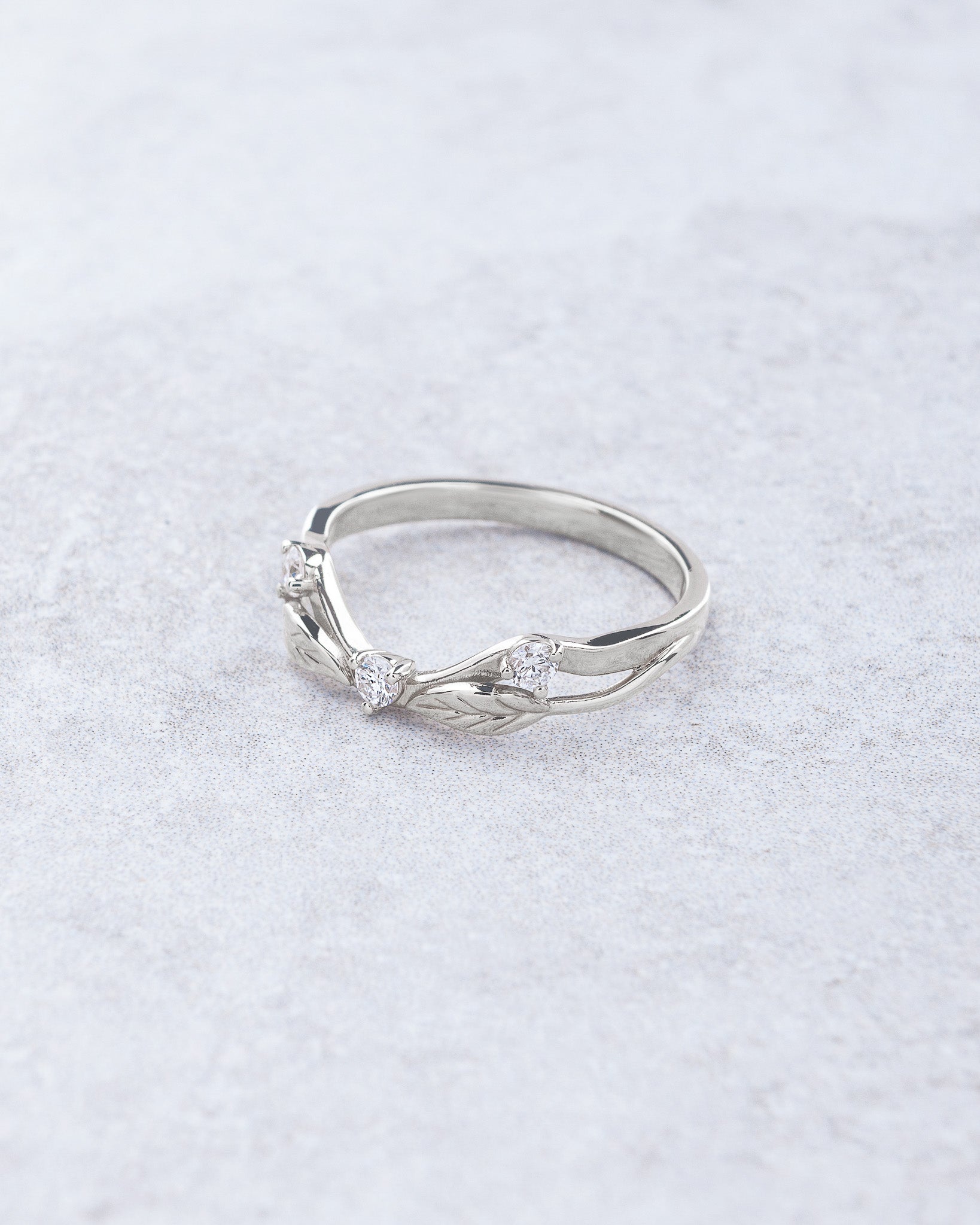 Curved wedding ring with three diamonds / matching band for Clematis - Eden Garden Jewelry™