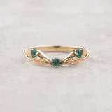 READY TO SHIP: Wedding band in 14K yellow gold, lab grown emeralds, RING SIZE 5.5 - 8.5 US