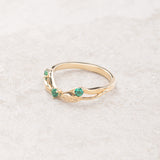 READY TO SHIP: Wedding band in 14K yellow gold, lab grown emeralds, RING SIZE 5.5 - 8.5 US