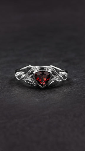 Trillion cut red garnet branch ring / Clematis - Eden Garden Jewelry™