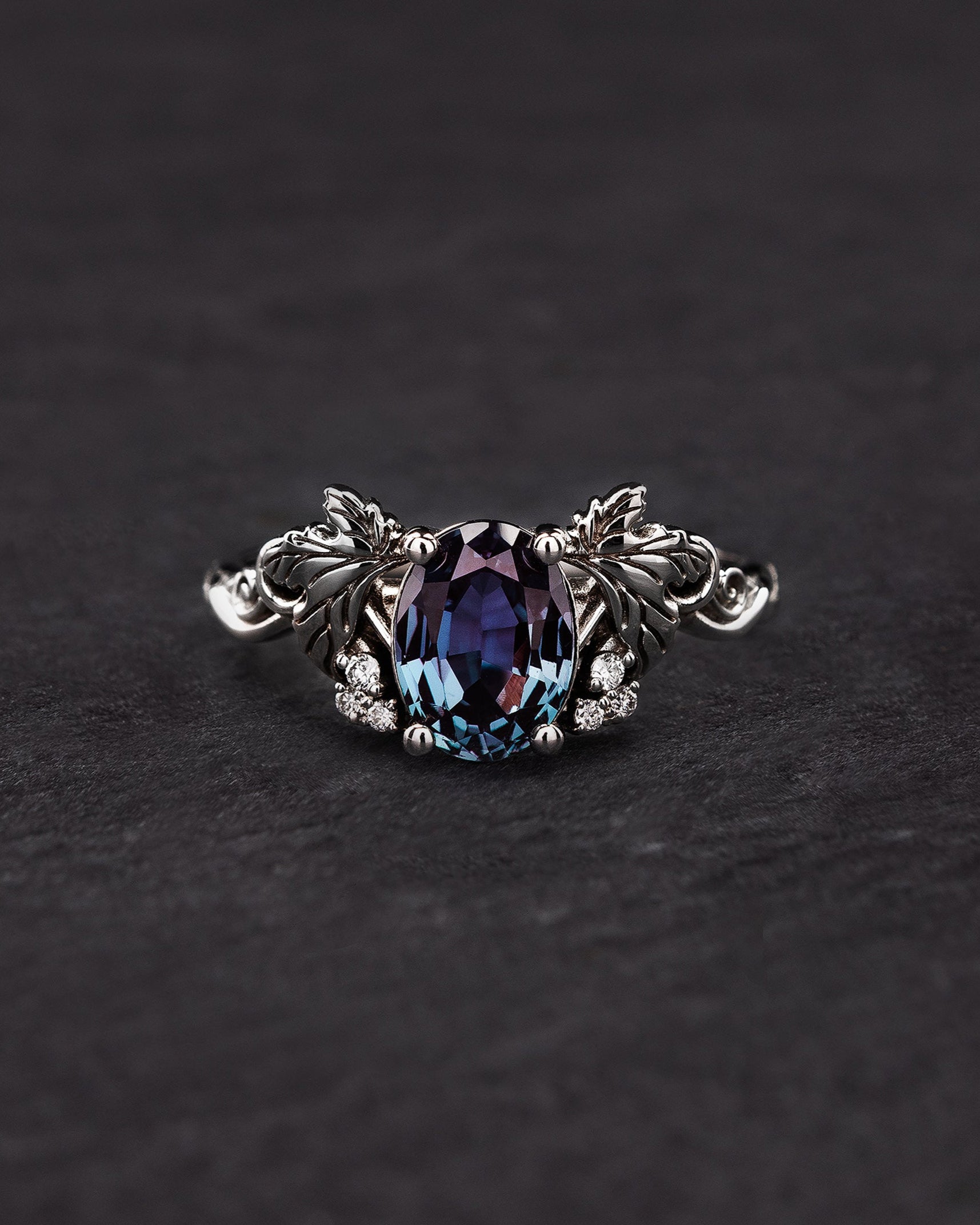 Oval cut lab-created alexandrite and lab grown diamonds engagement ring / Vineyard - Eden Garden Jewelry™