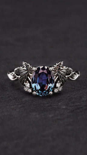 Oval cut lab-created alexandrite and lab grown diamonds engagement ring / Vineyard - Eden Garden Jewelry™