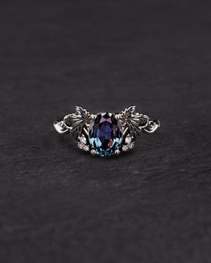 Oval cut lab-created alexandrite and lab grown diamonds engagement ring / Vineyard