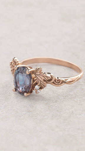 Oval cut lab-created alexandrite and lab grown diamonds engagement ring / Vineyard - Eden Garden Jewelry™