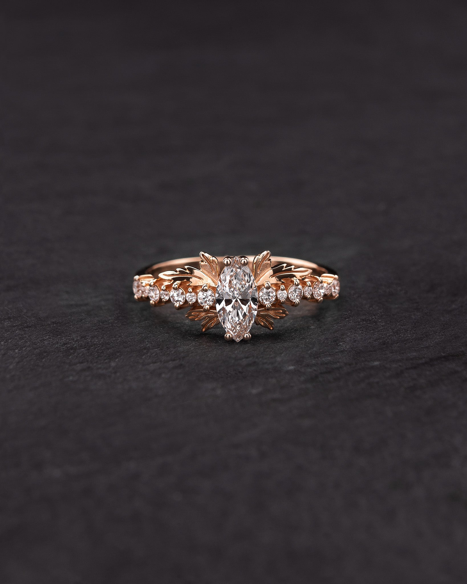 Marquise lab grown diamond engagement ring, gold leaf ring / Verbena - Eden Garden Jewelry™