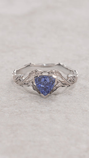 READY TO SHIP: Clematis in 14K white gold, trillion lab sapphire 6 mm, RING SIZE 5.5 - 8.5 US - Eden Garden Jewelry™