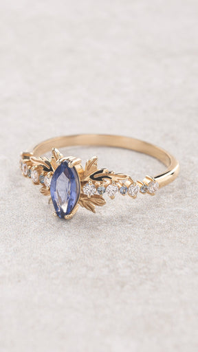 Natural blue sapphire engagement ring with small diamonds & sapphires / Verbena - Eden Garden Jewelry™