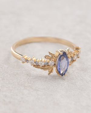 Natural blue sapphire engagement ring with small diamonds & sapphires / Verbena