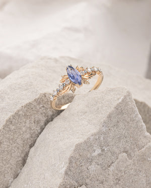 Natural blue sapphire engagement ring with small diamonds & sapphires / Verbena