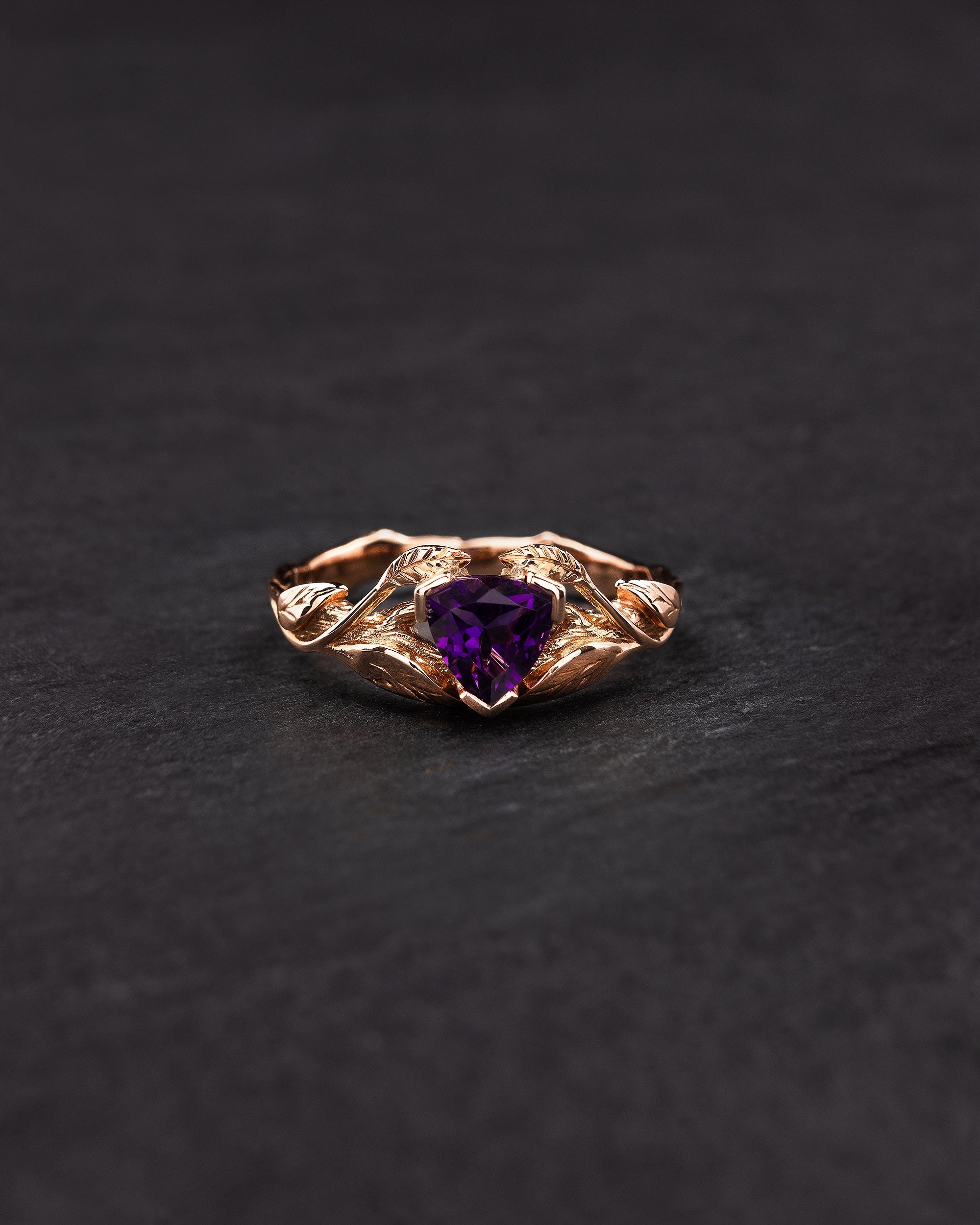 READY TO SHIP: Clematis engagement ring, natural amethyst, 14K rose gold, AVAILABLE RING SIZES: 5.5 - 8.5 US - Eden Garden Jewelry™