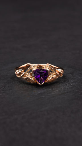 Textured twig engagement ring with purple amethyst / Clematis - Eden Garden Jewelry™