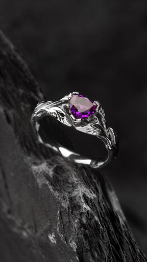 Alternative engagement ring with trillion cut amethyst / Clematis - Eden Garden Jewelry™