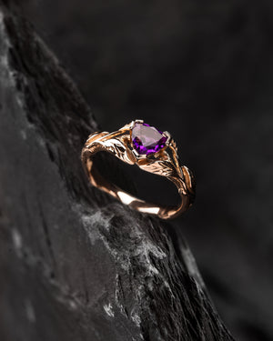 Textured twig engagement ring with purple amethyst / Clematis