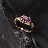 READY TO SHIP: Clematis engagement ring, natural amethyst, 14K rose gold, AVAILABLE RING SIZES: 5.5 - 8.5 US - Eden Garden Jewelry™