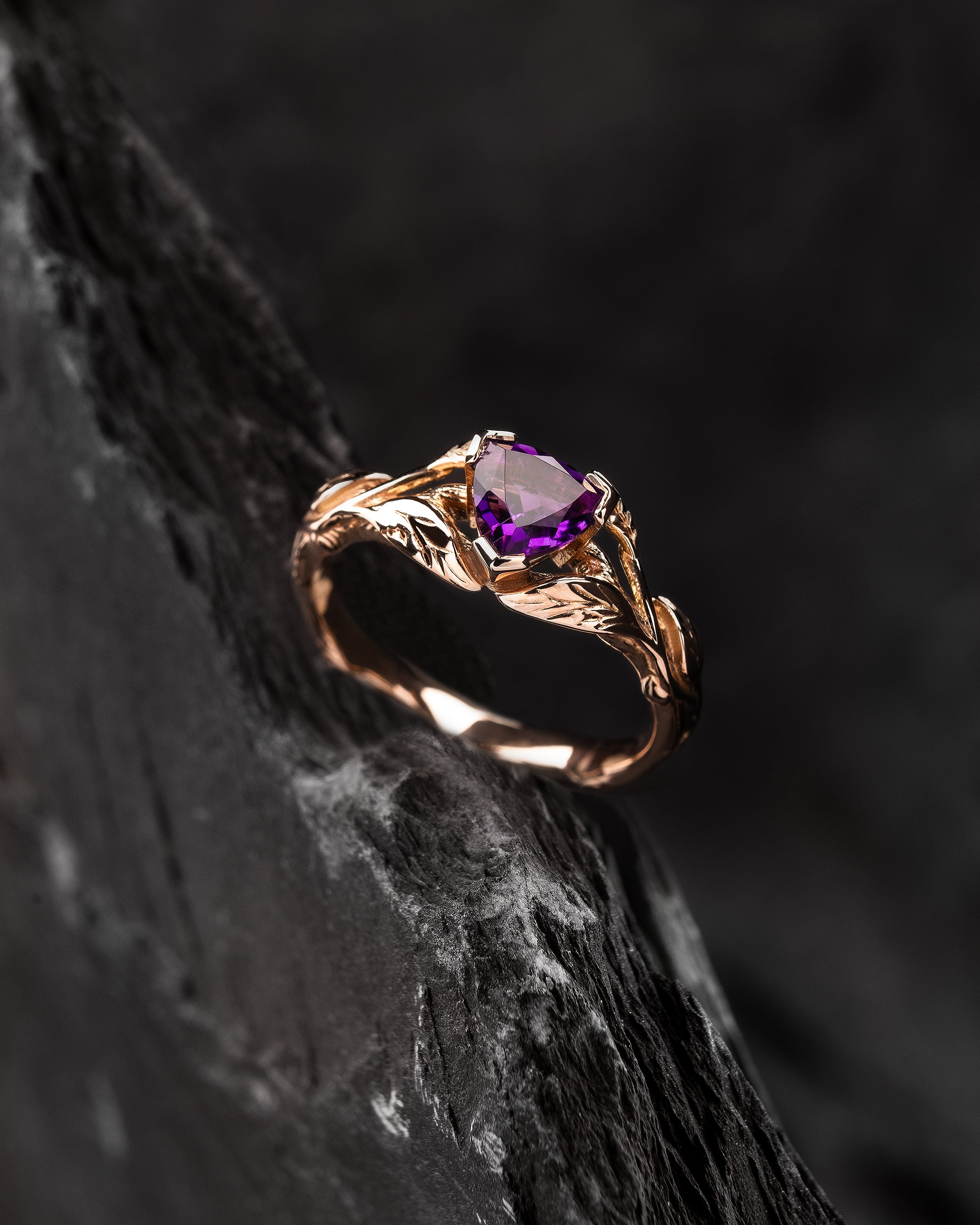 READY TO SHIP: Clematis engagement ring, natural amethyst, 14K rose gold, AVAILABLE RING SIZES: 5.5 - 8.5 US - Eden Garden Jewelry™