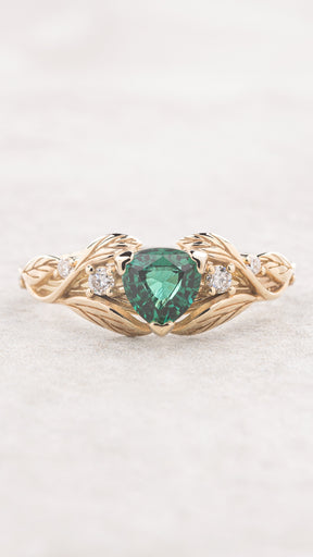 READY TO SHIP: Clematis engagement ring, lab emerald, 14K yellow gold, AVAILABLE RING SIZES: 5.5 - 8.5 US - Eden Garden Jewelry™