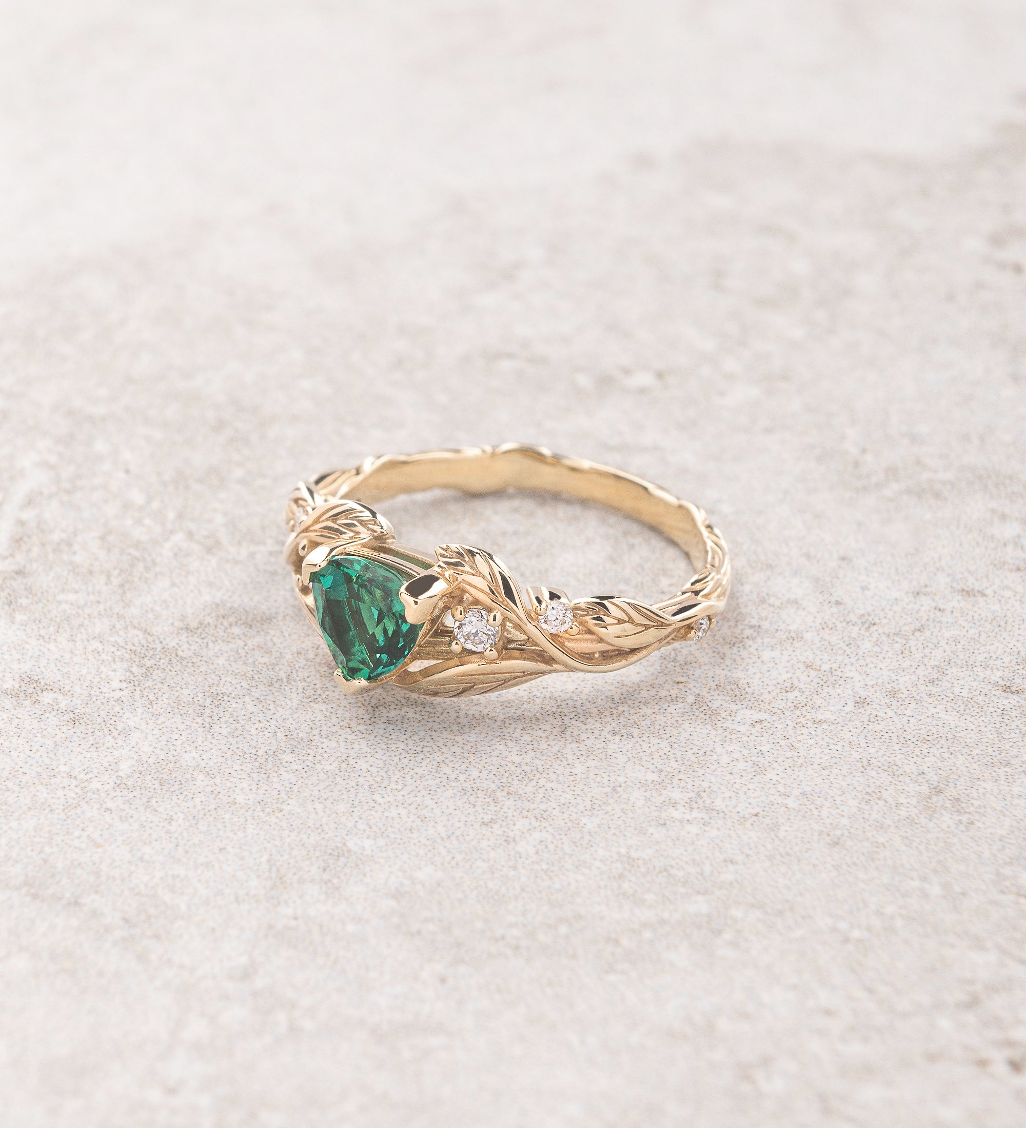 READY TO SHIP: Clematis engagement ring, lab emerald, 14K yellow gold, AVAILABLE RING SIZES: 5.5 - 8.5 US - Eden Garden Jewelry™