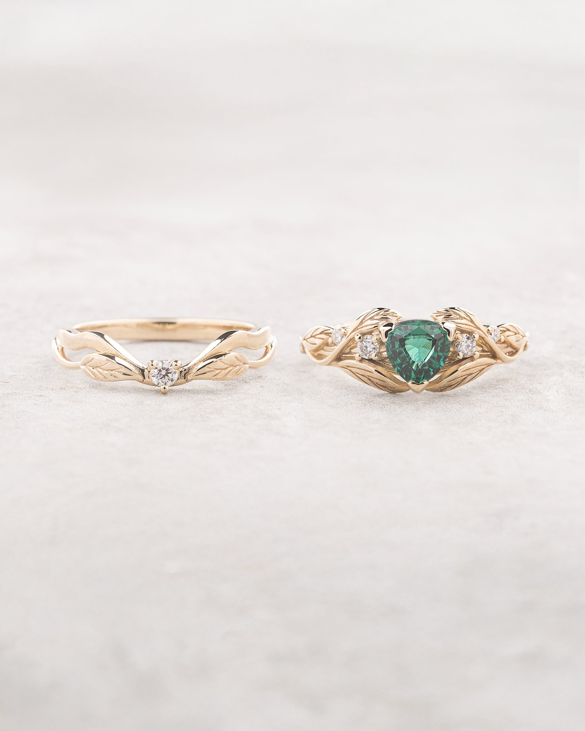 Emerald Trillion Cut Bridal Ring Set Alternative Engagement Ring