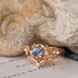 Natural sapphire and diamonds engagement ring, gold flower proposal ring / Adelina - Eden Garden Jewelry™