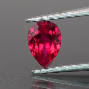 Ruby | red color, lab created,  pear-cut, 7x5mm, 1ct