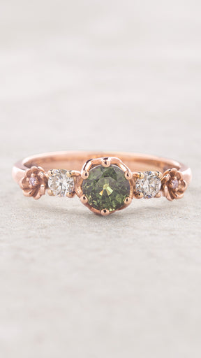 READY TO SHIP: Fiorella engagement ring, 14K rose gold, green sapphire, round-cut 5mm, accent lab diamonds, AVAILABLE RING SIZES: 4.75 - 7.75 US - Eden Garden Jewelry™