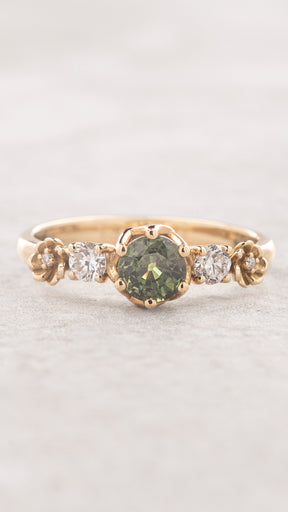 Delicate floral engagement ring with green sapphire and diamonds / Fiorella - Eden Garden Jewelry™