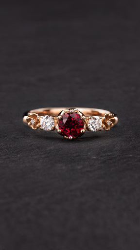 Passionate red ruby engagement ring on a floral diamond band / Fiorella - Eden Garden Jewelry™