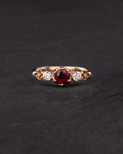 Passionate red ruby engagement ring on a floral diamond band / Fiorella - Eden Garden Jewelry™
