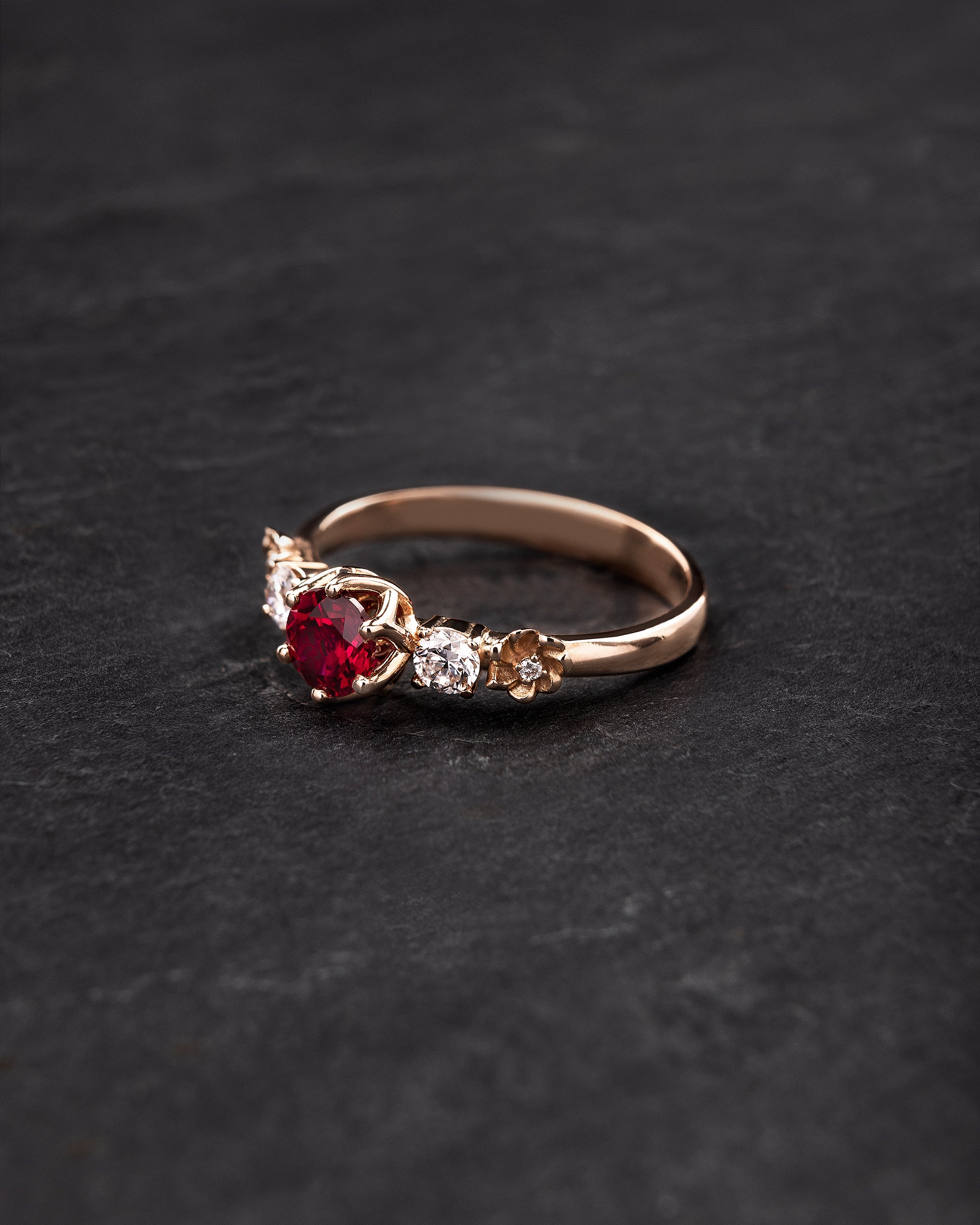 Gorgeous Red Ruby Engagement Ring Floral Fairytale Ring With