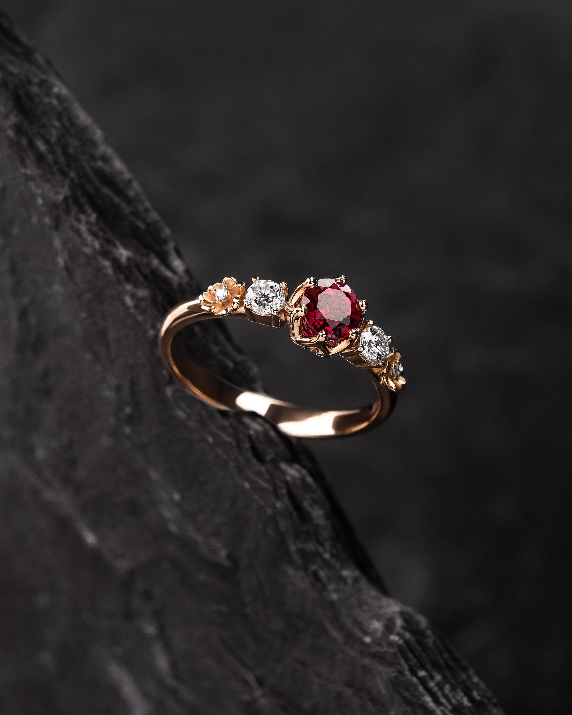 Gorgeous Red Ruby Engagement Ring Floral Fairytale Ring With