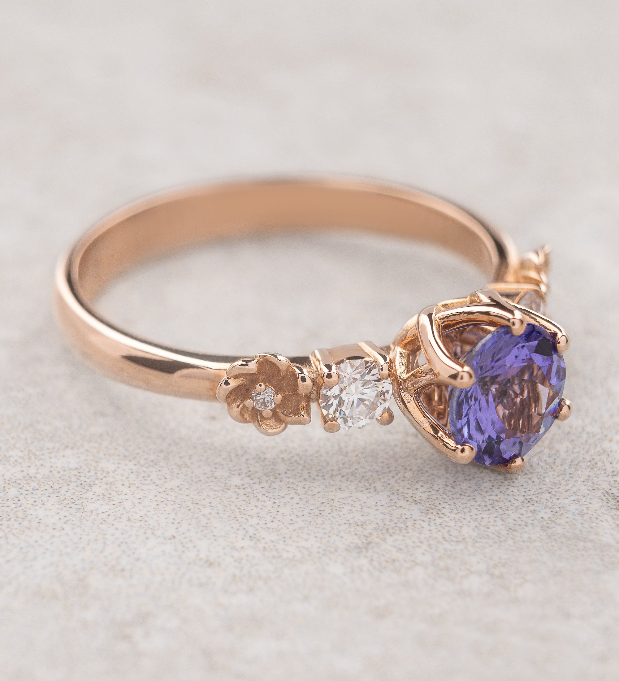 Magical tanzanite engagement ring with diamonds and tiny flowers / Fiorella - Eden Garden Jewelry™