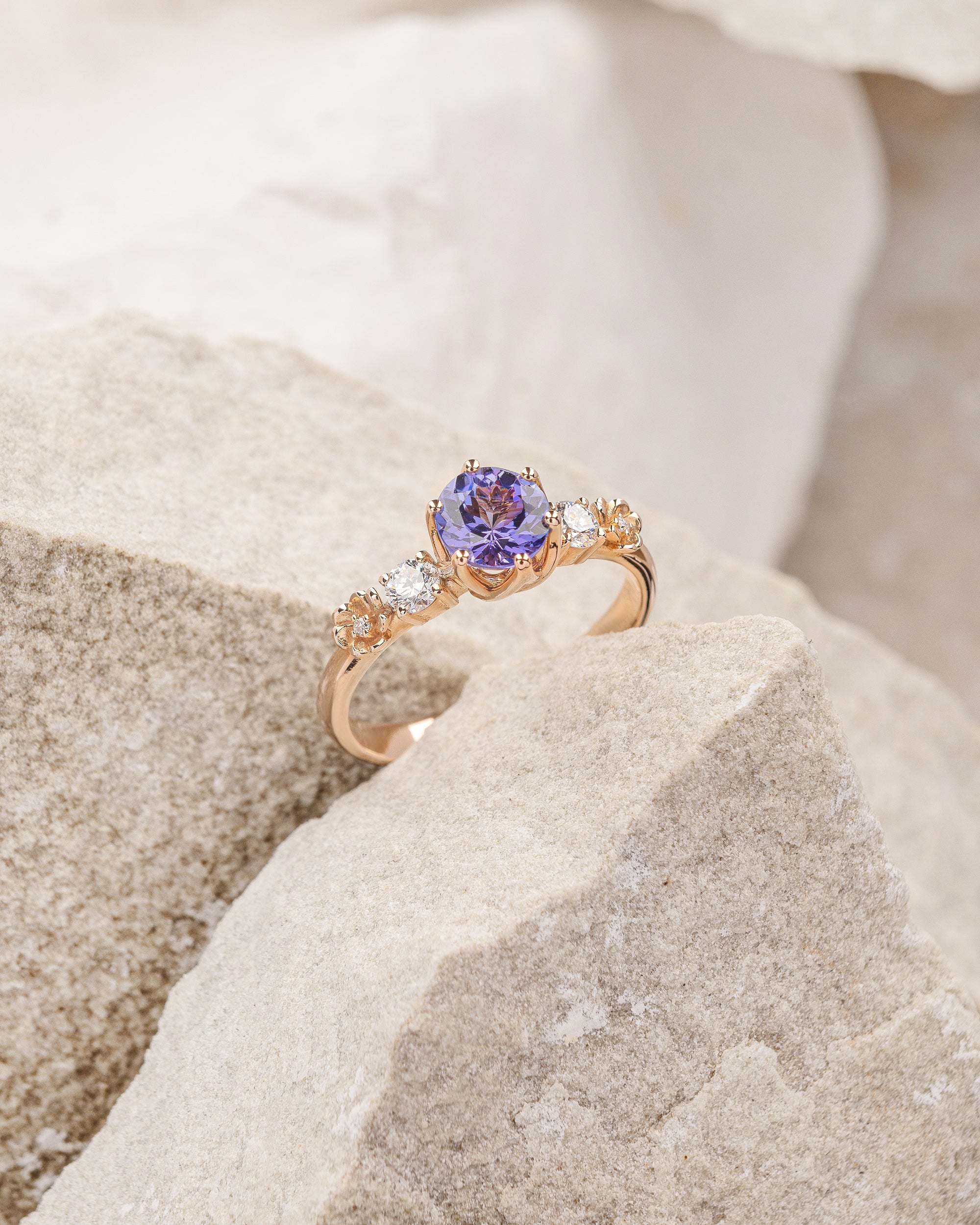 Romantic Purple Tanzanite Engagement Ring Floral Ring With