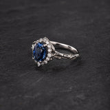 Natural and clear blue sapphire engagement ring with diamond halo / Florentina