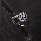 Nature inspired bridal ring set with natural blue sapphire and diamonds / Florentina