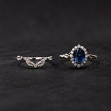 Nature inspired bridal ring set with natural blue sapphire and diamonds / Florentina