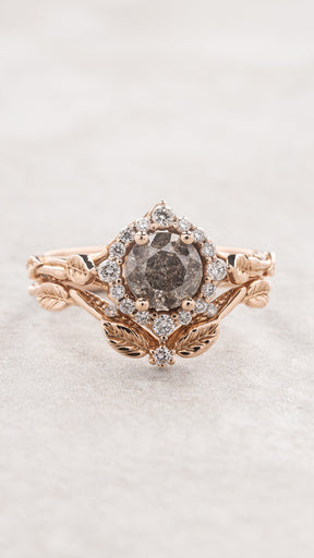 Salt & pepper diamond halo bridal set in rose vine design / Florentina - Eden Garden Jewelry™