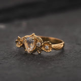 Rainbow moonstone and diamonds engagement ring, leaf and flower gold ring / Adelina