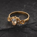 Rainbow moonstone and diamonds engagement ring, leaf and flower gold ring / Adelina